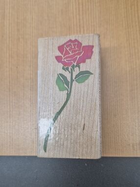 Wooden Rose Stamp - Pink & Green Floral Design By All Night Media